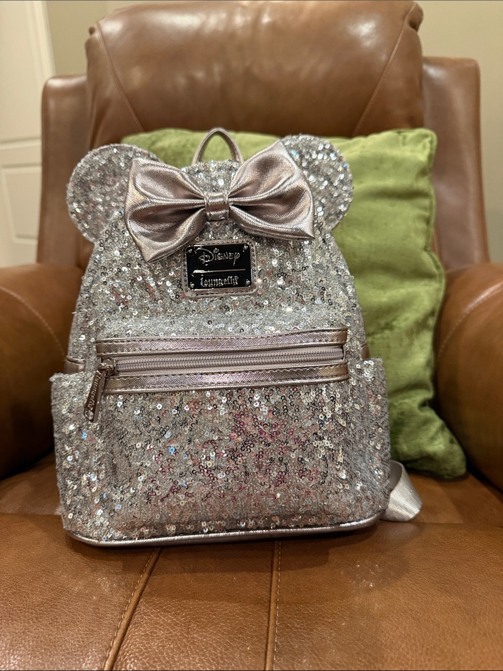 Disney Loungefly Sequin Minnie Ear Backpack - Silver Pink